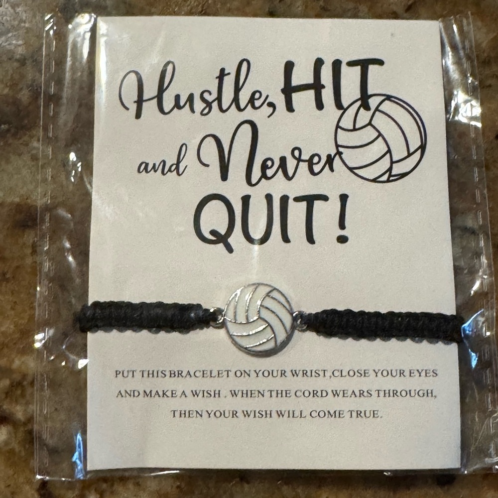 Black Bracelet with Silver Volleyball Charm